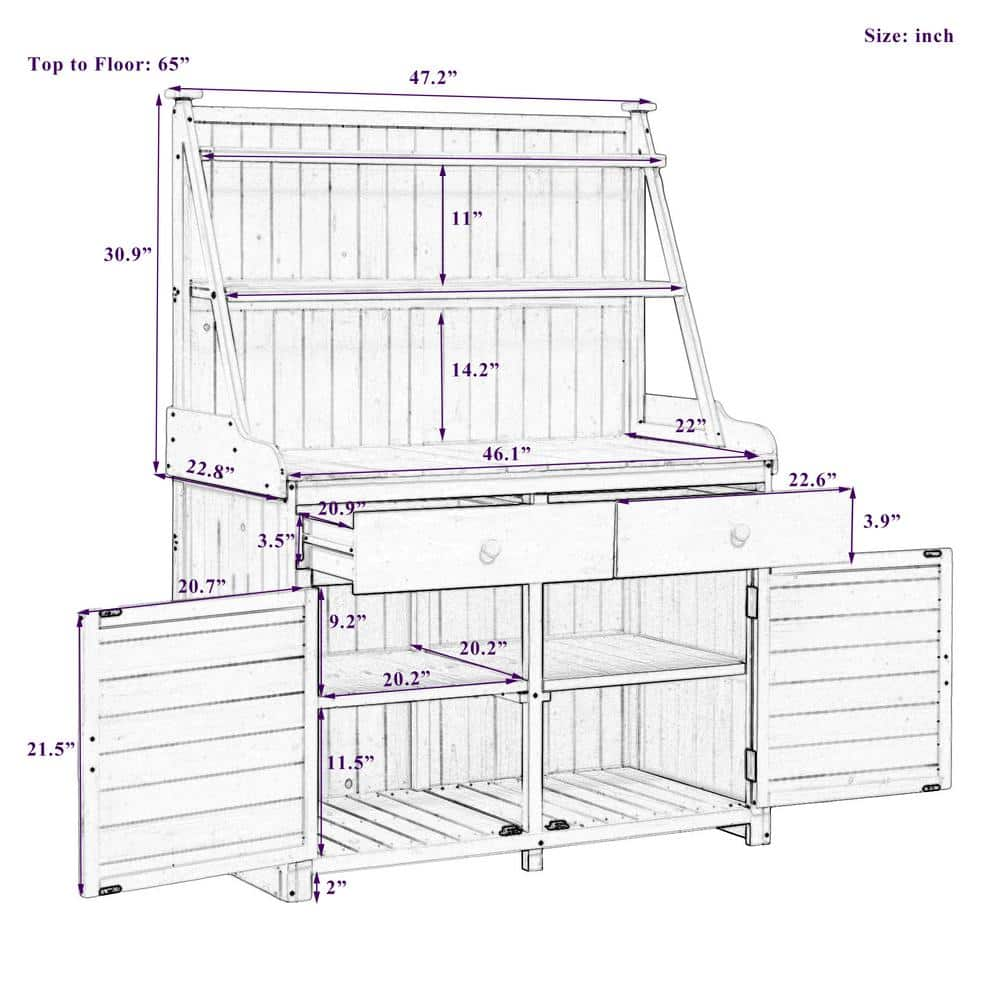 65 in. x 23 in. x 47 in. Outdoor Garden Wood Plant Stand Pots Plant Shelf with Storage Shelf Drawer  Cabinet Brown JX-SP100019AAD