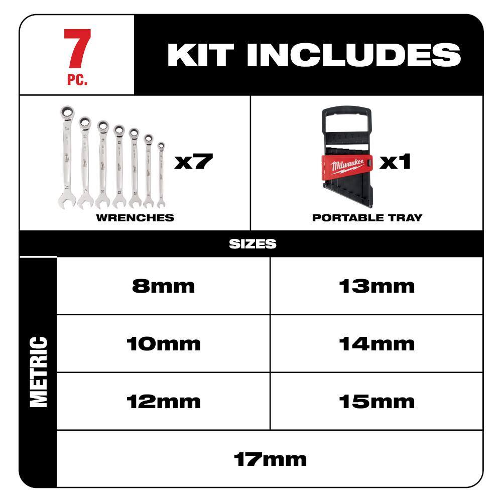 MW Metric Combination Ratcheting Wrench Mechanics Tool Set (7-Piece) 48-22-9506