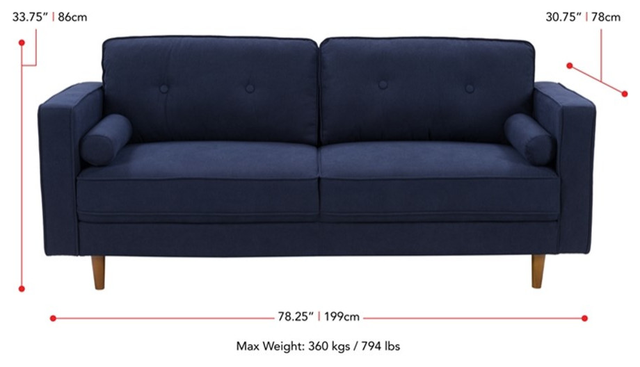 Atlin Designs Fabric Upholstered Modern Sofa in Navy Blue   Midcentury   Sofas   by Homesquare  Houzz