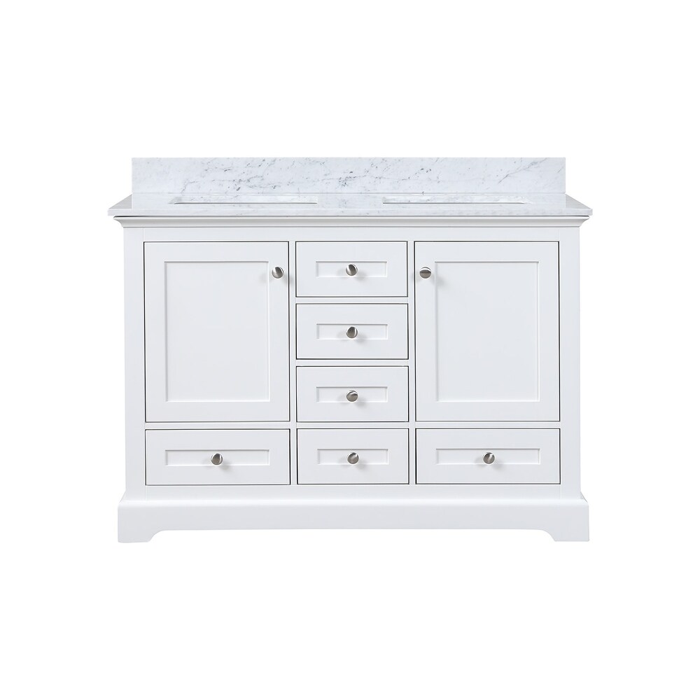 Dukes 48 in. W x 22 in. D White Double Bath Vanity  Carrara Marble Top