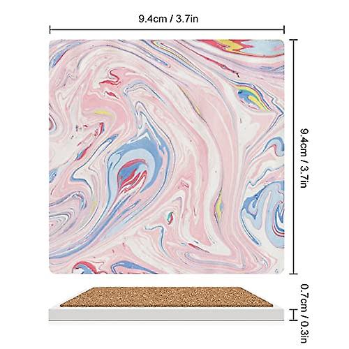 Colourlife Square Drink Coasters 4 Pcs Abstract Pink Blue Pastel Colors Absorbent Ceramic Coffee Coasters For Drinks With Cork Base Housewarming Gift