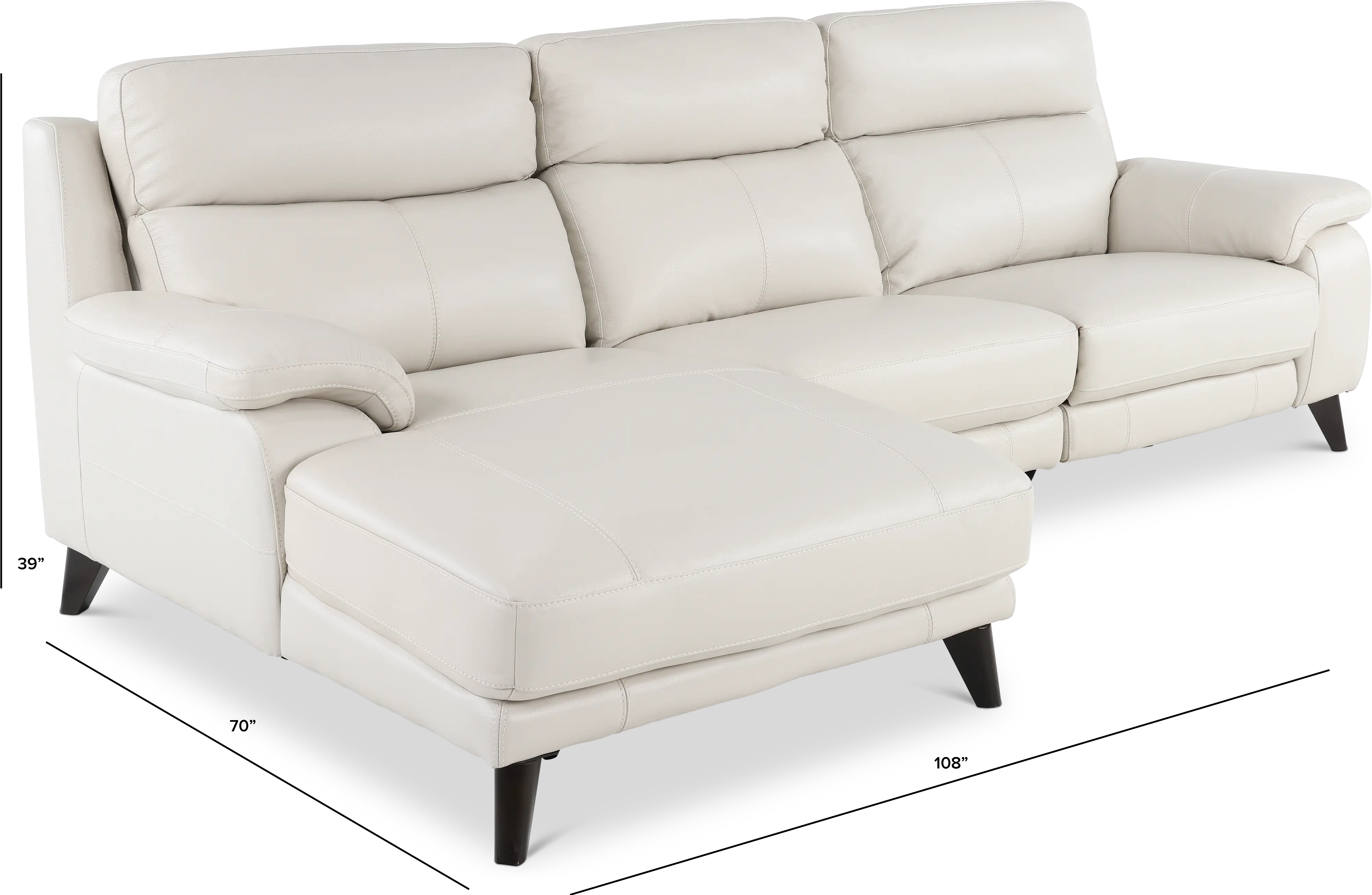 Venice White Leather-Match Power Reclining Sofa with Left-arm Facing Chaise