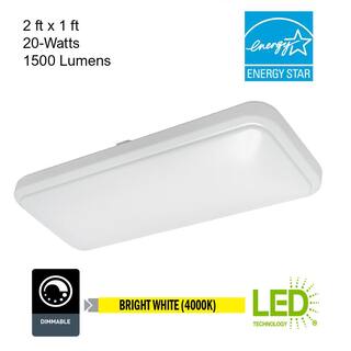 Hampton Bay 24 in. x 12 in. Classic White Rectangle LED Flush Mount Ceiling Light 4000K Bright White 1500 Lumens Dimmable 54648141