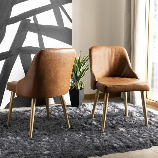 Celeste Upholstered Dining Chair set of 2 Light Brown / Gold   Midcentury   Dining Chairs   by Peachtree Fine Furniture  Houzz