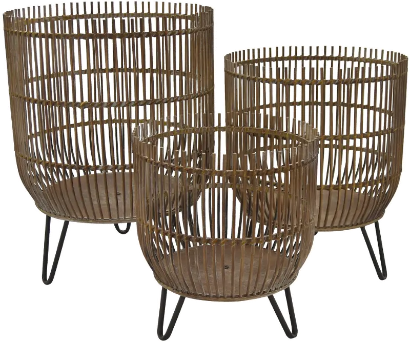 22 Inch Brown Wood and Metal Storage Basket