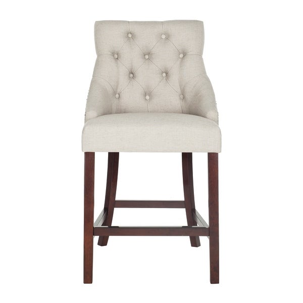 SAFAVIEH 26- Inch Eleni Light Grey/ Espresso Tufted Counter Stool (Set of 2) - 22.5