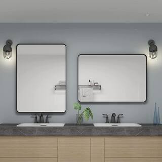 waterpar 28 in. W x 36 in. H Rectangular Aluminum Framed Wall Bathroom Vanity Mirror in Black B7090