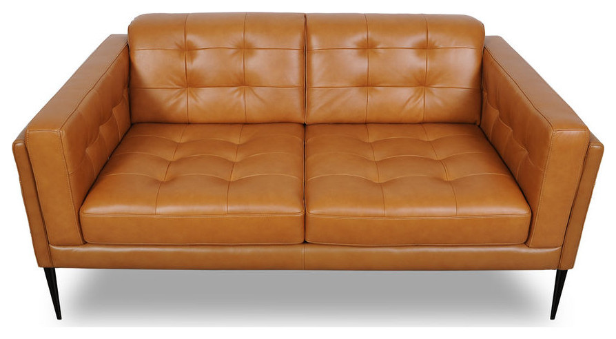 Murray Full Leather Loveseat  Tan   Midcentury   Loveseats   by Moroni  Houzz