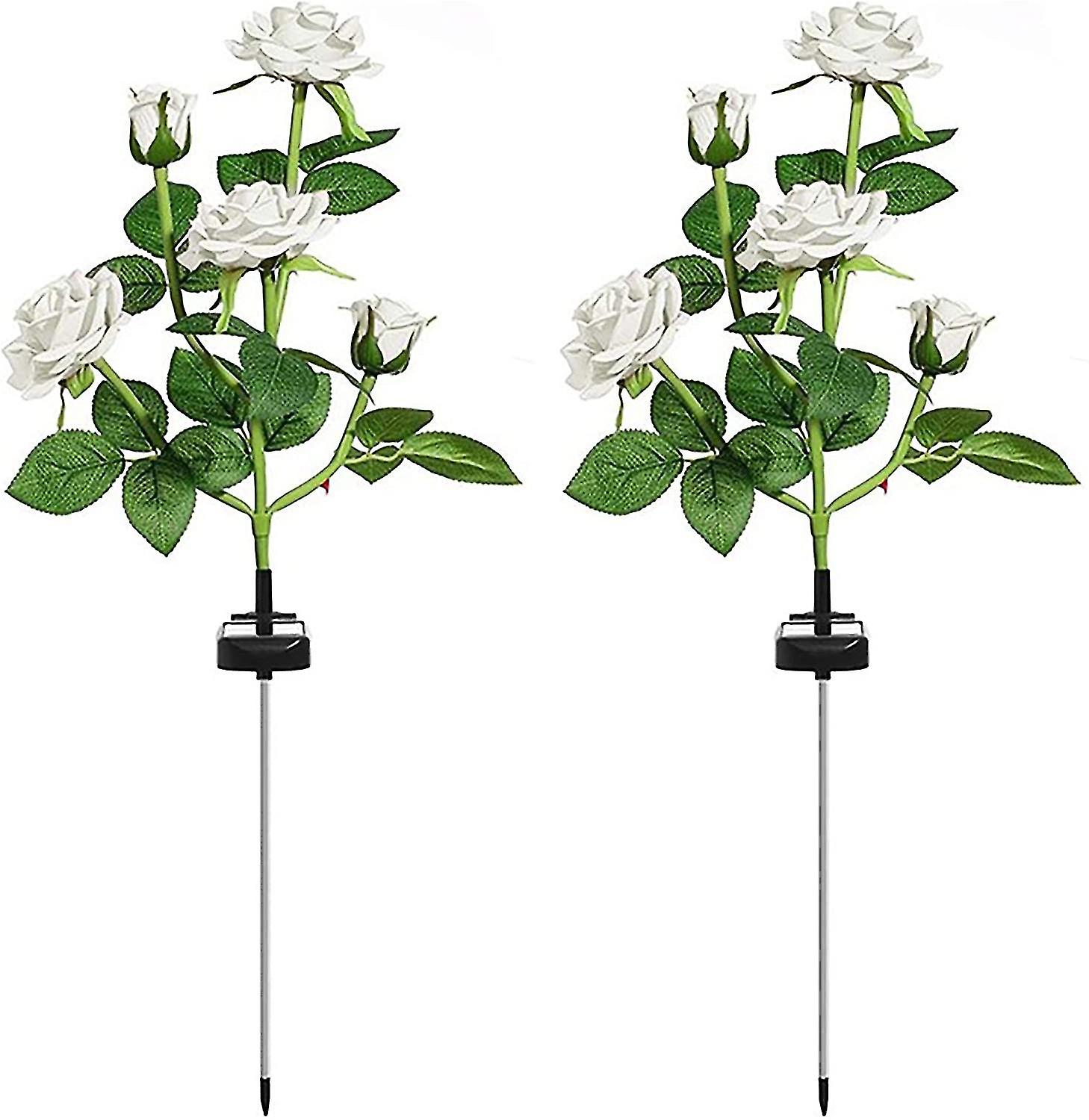 Solar Powered Garden Lights， 2 Pack Led Rose Flower Garden Decorative Stake Lights With 10 Rose