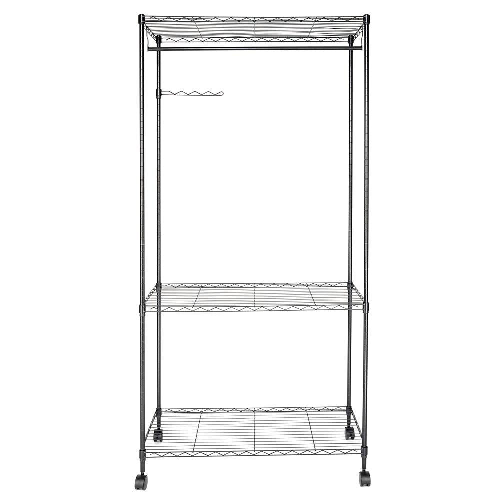 Ktaxon Portable Closet System 3-Tier Garment Rack Rolling Clothing Rack with Adjustable Shelves & Wheels Wardrobe Closet Storage Organizer Unit, Black