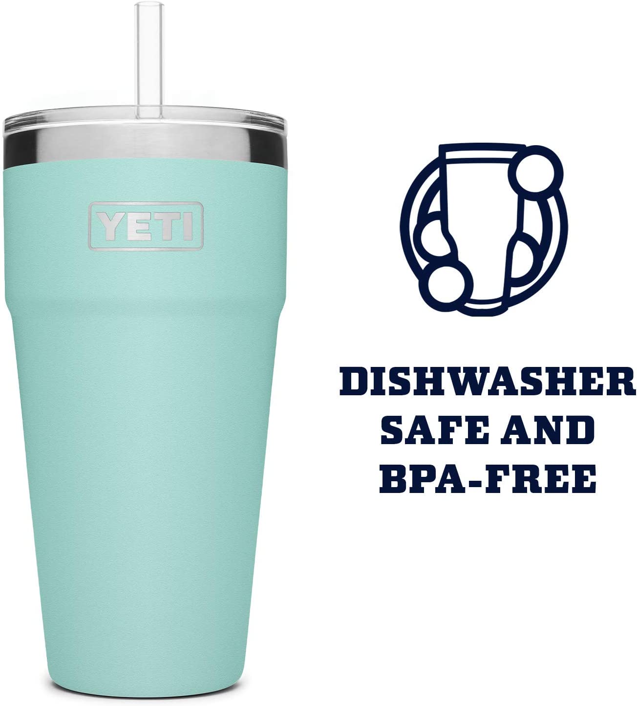 YETI Rambler 26 oz Straw Cup， Vacuum Insulated， Stainless Steel with Straw Lid， Seafoam