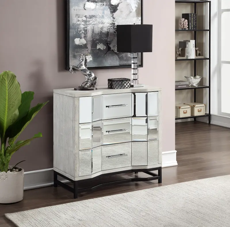 Contemporary White Three Drawer Chest with Dark Metal Base