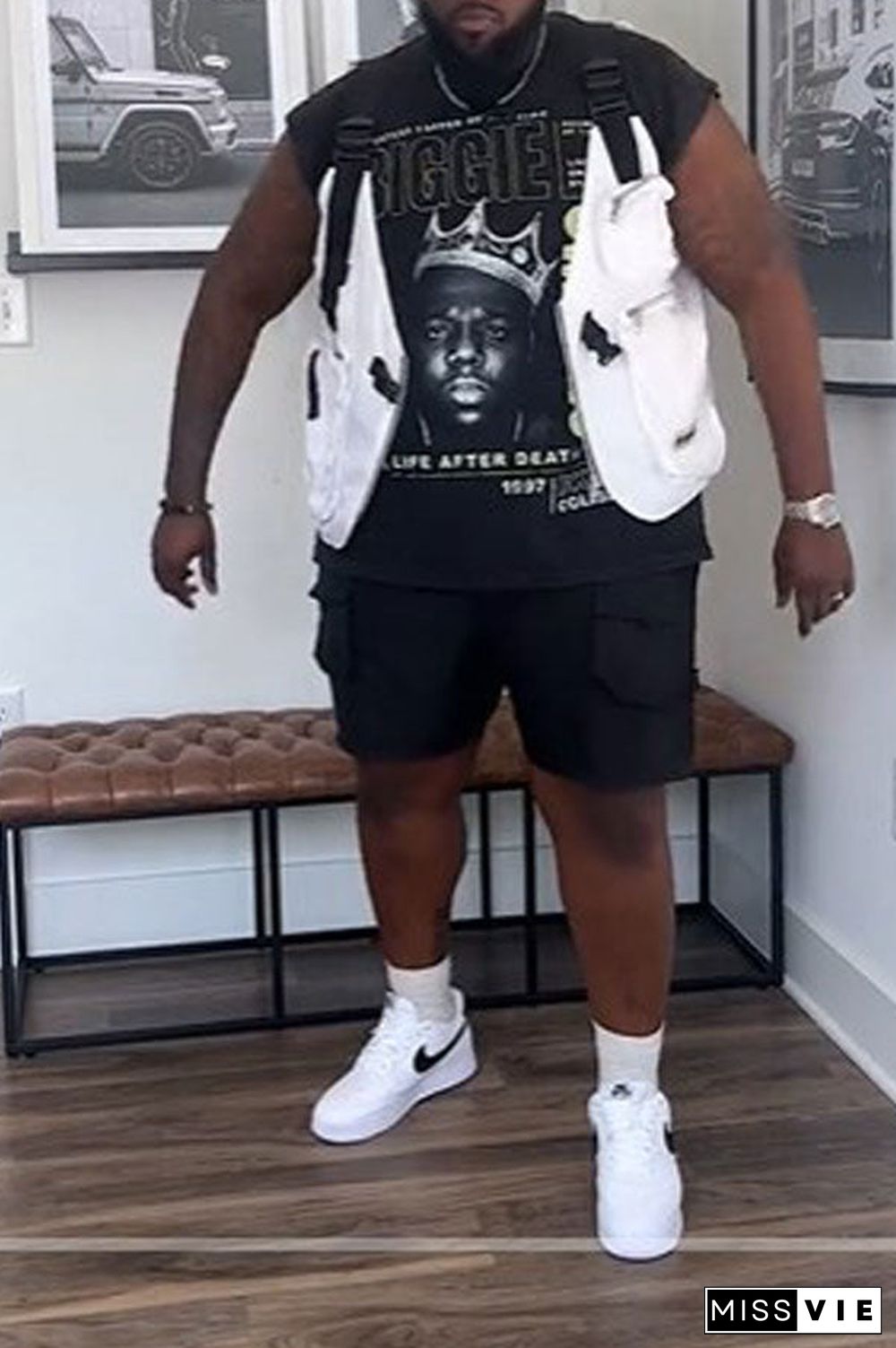 Loose Casual Plus-size Men's Vintage T-shirt Notorious Big Head Print