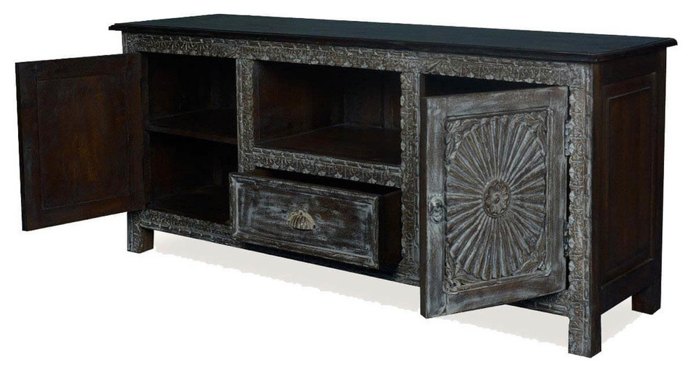 Ebony Sunburst Reclaimed Wood 1 Drawer TV Stand Media Console Cabinet   Farmhouse   Entertainment Centers And Tv Stands   by Sierra Living Concepts Inc  Houzz