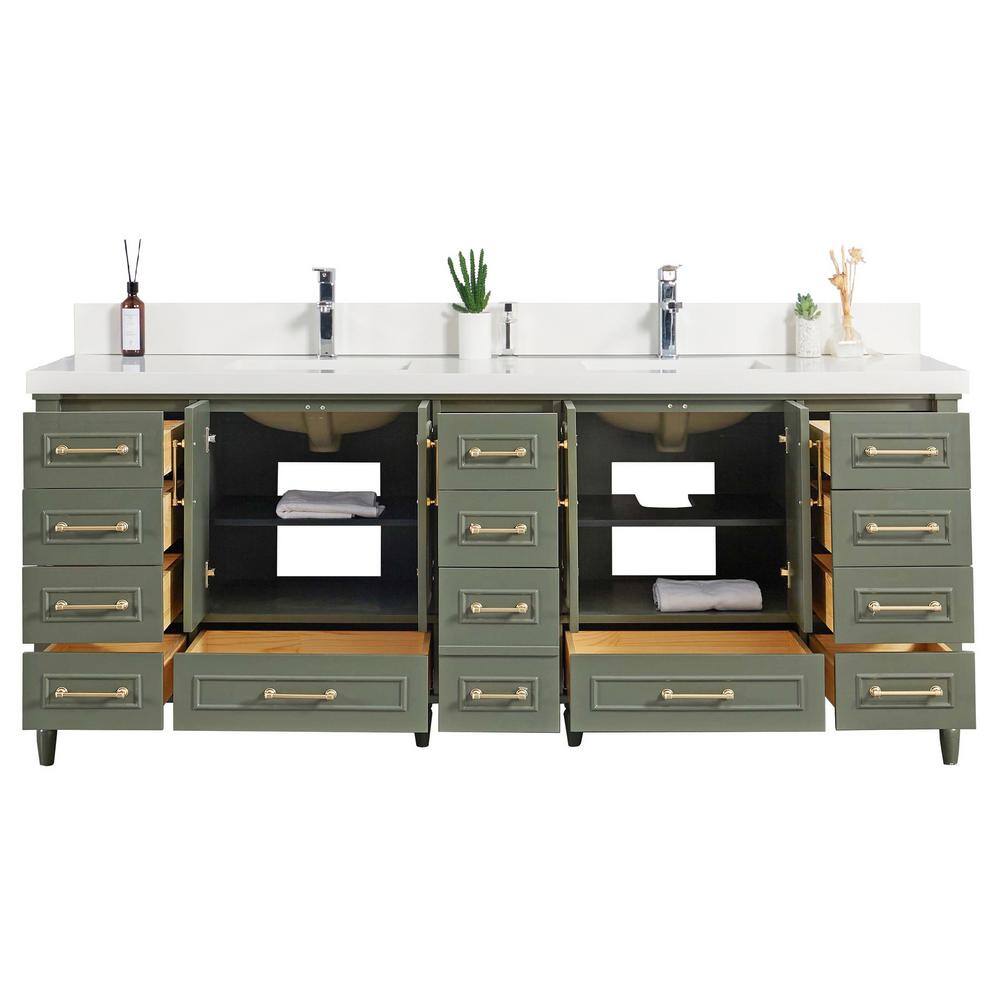 Willow Collections Hudson 84 in. W x 22 in. D x 36 in. H Double Sink Bath Vanity in Pewter Green with 2 in Empira Quartz Top HDSN_PGN_EMP_WT_84