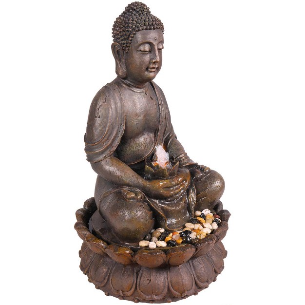 Led Lit Resin Buddha Sculptural Fountain Light Brown