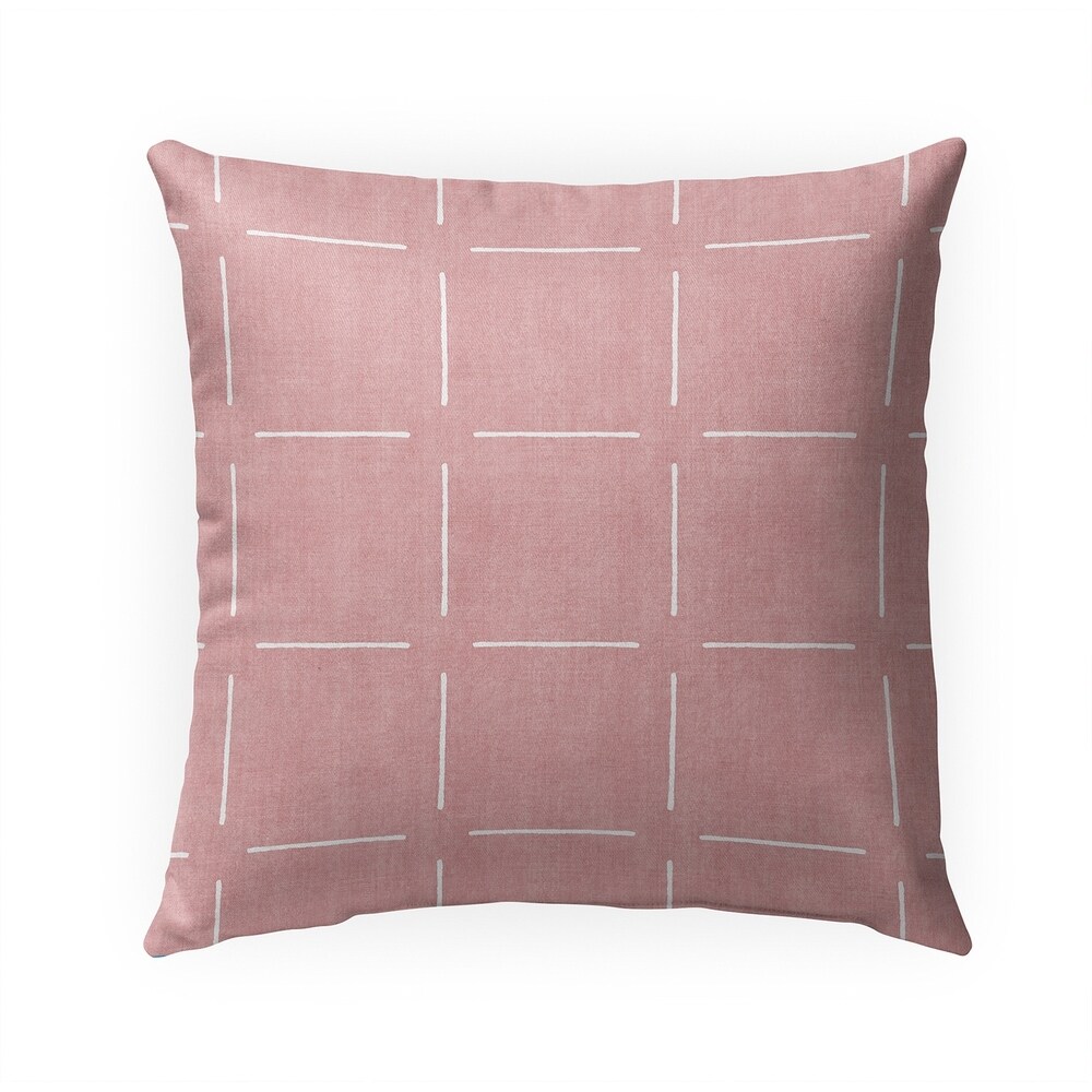 BLOCK PRINT SIMPLE SQUARES PINK IndoorOutdoor Pillow By Kavka Designs   18X18