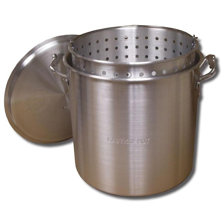 King Kooker 80 Qt Aluminum Boiling Pot with Stream Rim. Lid  Basket