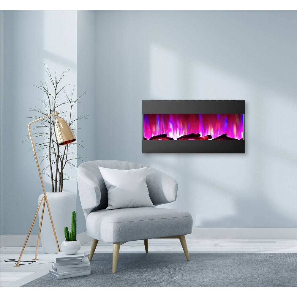 Hanover Fireside 42 In. Recessed/Wall Mounted Electric Fireplace with Logs and LED Color Changing Display  Black   42 Inch