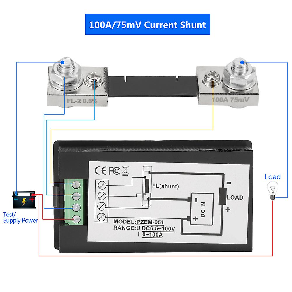 Peacefair Pzem-051 Dc 6.5-100v Digital Electric Power Energy Voltage Current Meter (100a Shunt)