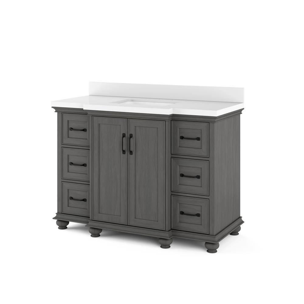 Thomasville Ellamar 48 in. W x 20 in. D Bath Vanity in Antique Grey with Quartz Stone Vanity Top in White with White Basin THMSVL48CVDG