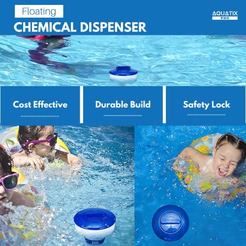 Aquatix Pro Pool Chlorine Floater Dispenser for 1 to 3 inch Tablets, Large & Durable Floating Dispenser for Spa, Hot Tubs, Jacuzzis, In-ground & Above Ground Small & Large Pools, Adjustable Flow Rate