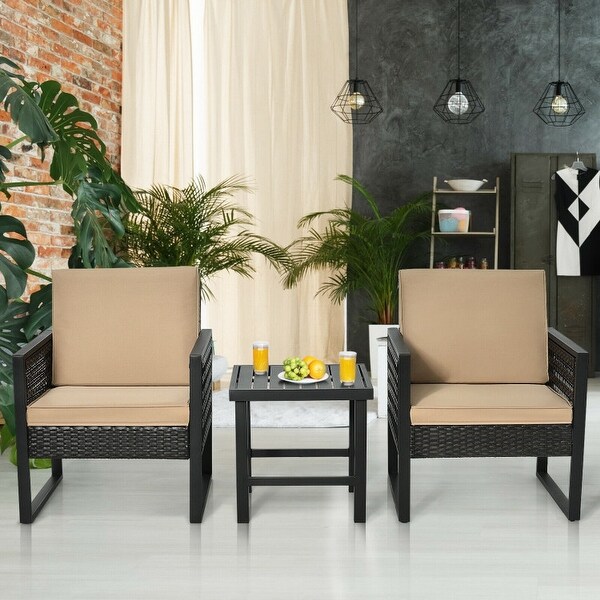 3Pcs Patio Rattan Bistro Cushioned Furniture Set - 25