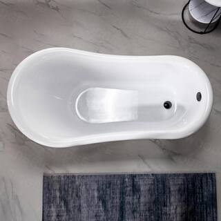 WOODBRIDGE Detroit 59 in. Heavy Duty Acrylic Slipper Clawfoot Bath Tub in White Claw Feet Drain  Overflow in Matte Black HBT7012