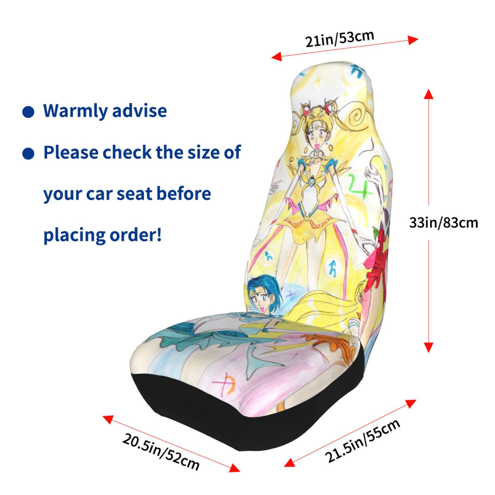 TEQUAN Front Seat Covers， Cartoon Anime Young Girls Pattern 2 Piece Car Seat Cover Fit Most Car SUV Truck Van