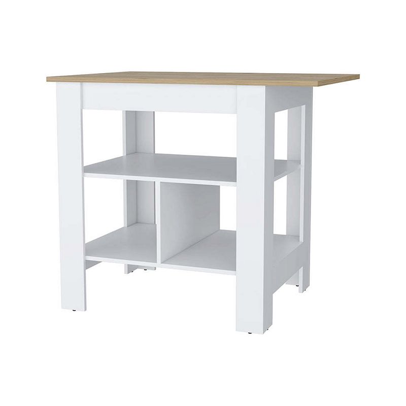 Lisbon Kitchen Island， 3-Tier Shelf and Large Workstation