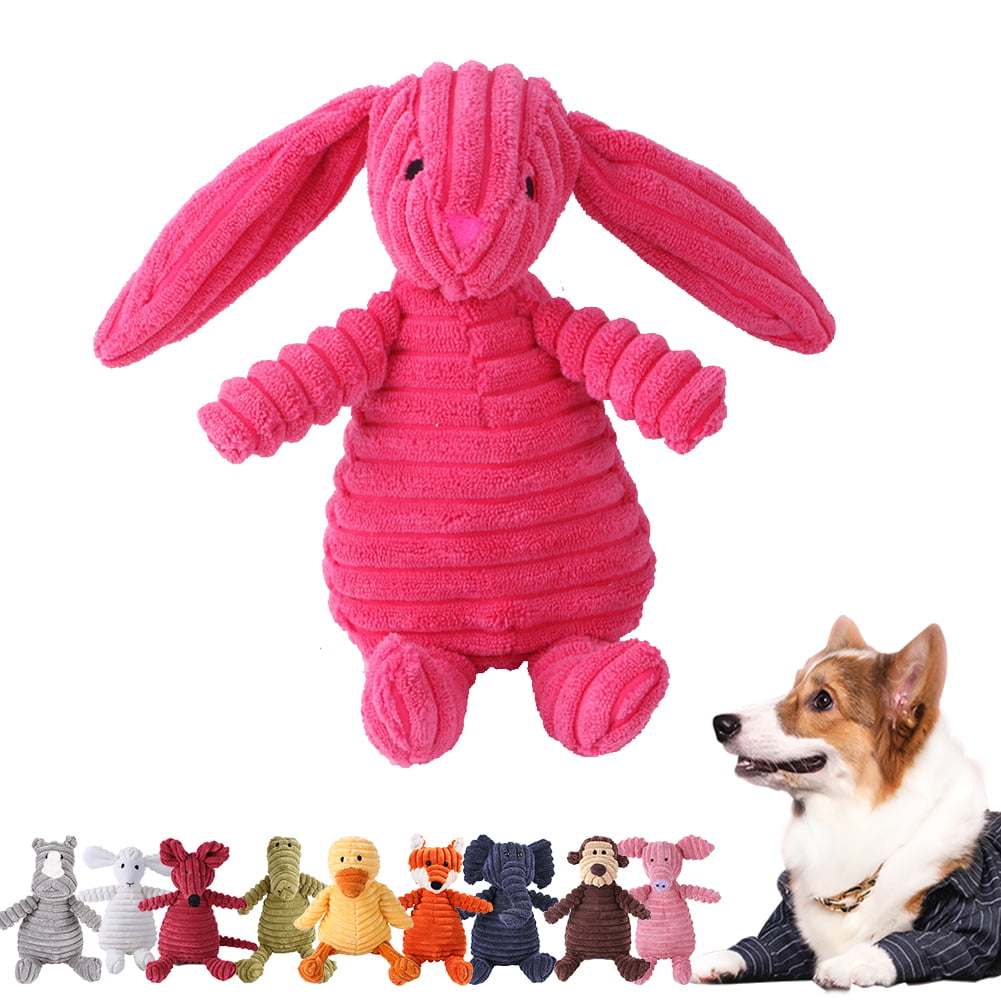 Plush Corduroy Dog Toy， Dog Squeaky Toys， Durable Chew Toys for Puppy and Medium Dogs (Rabbit)