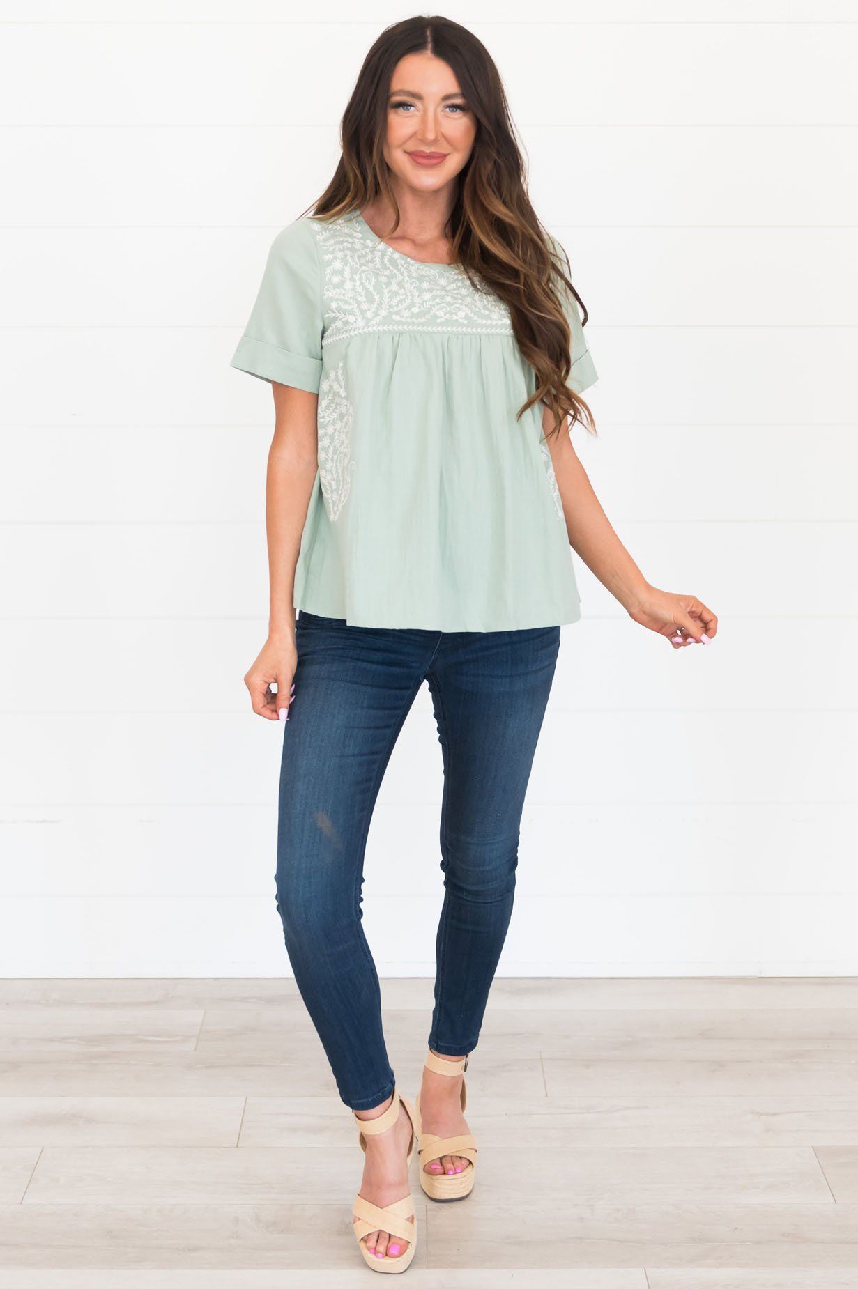 Classic Beauty Modest Embroidered Blouse