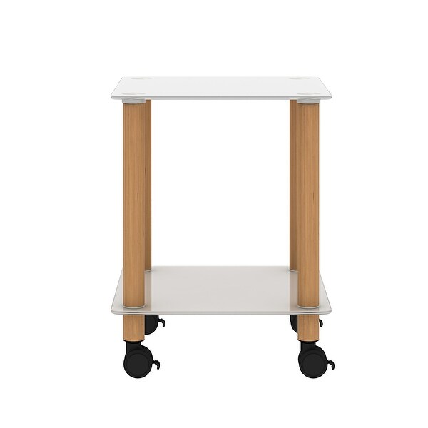 2 Pieces 2-Tier Space Side Table with Glass Tabletop and Metal Legs