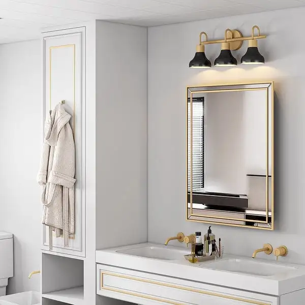 Modern 3-Light Bathroom Vanity Light with Metal Black and Gold Finish