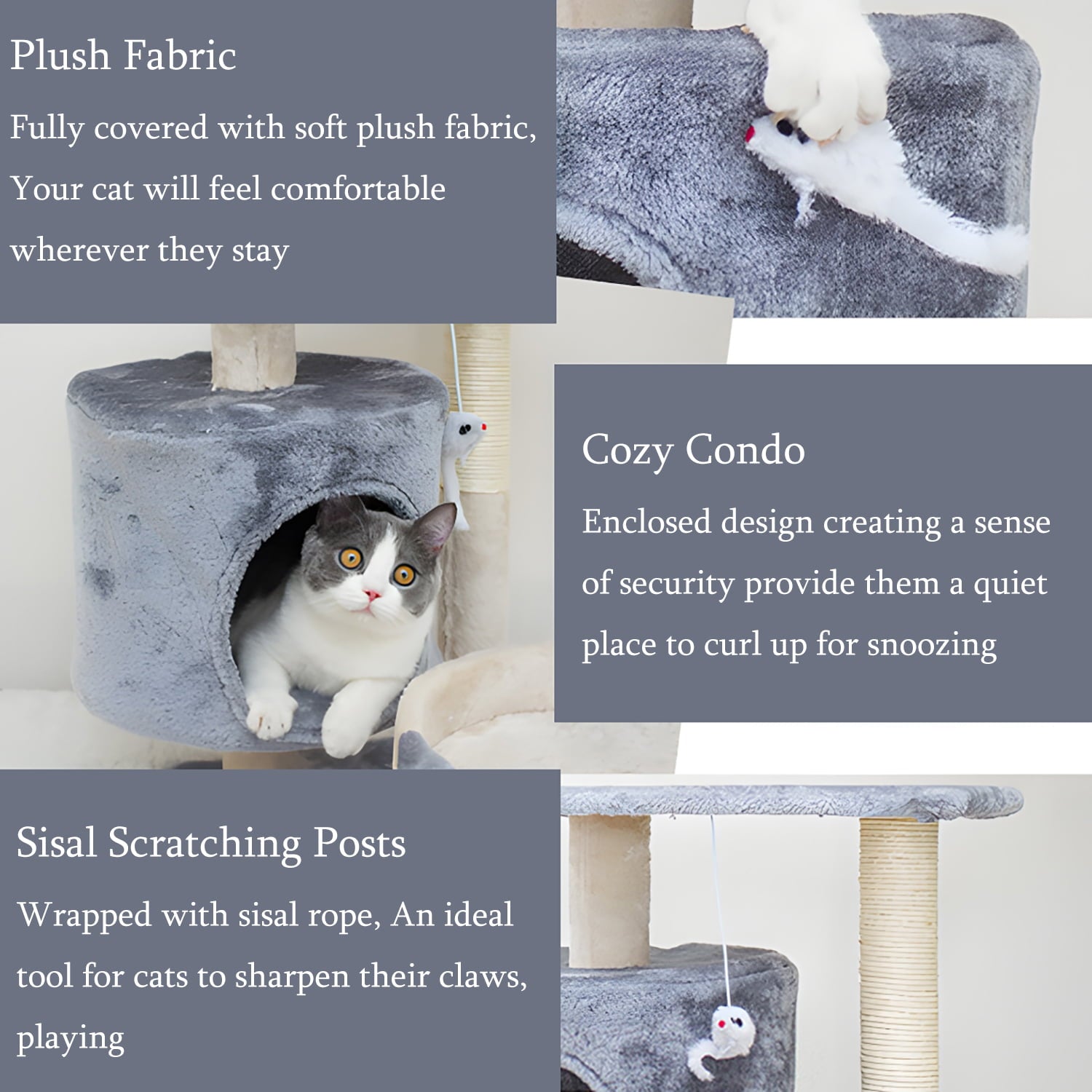 Walchoice Gray Cat Tree Cat Tower for Indoor Cats, Cat Furniture with Scratching Post & Condo, 20.5” x 20” x 15.5”