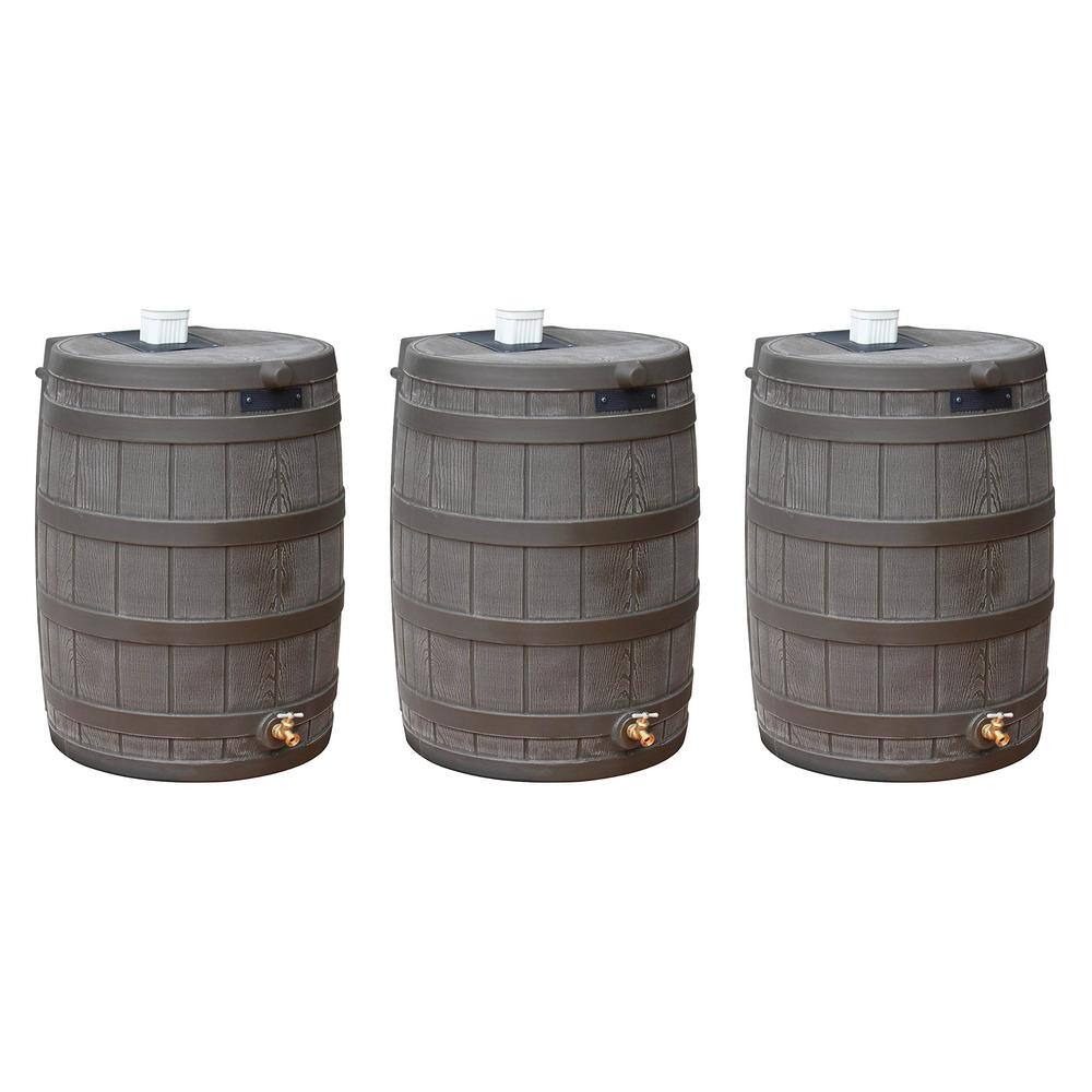 Good Ideas Rain Wizard 50 Gal. Plastic Rain Barrel with Brass Spigot (3-Pack) 3 x RW50-OAK