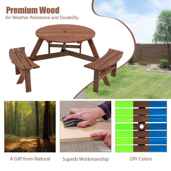 Circular Outdoor Wooden Picnic Dining Set