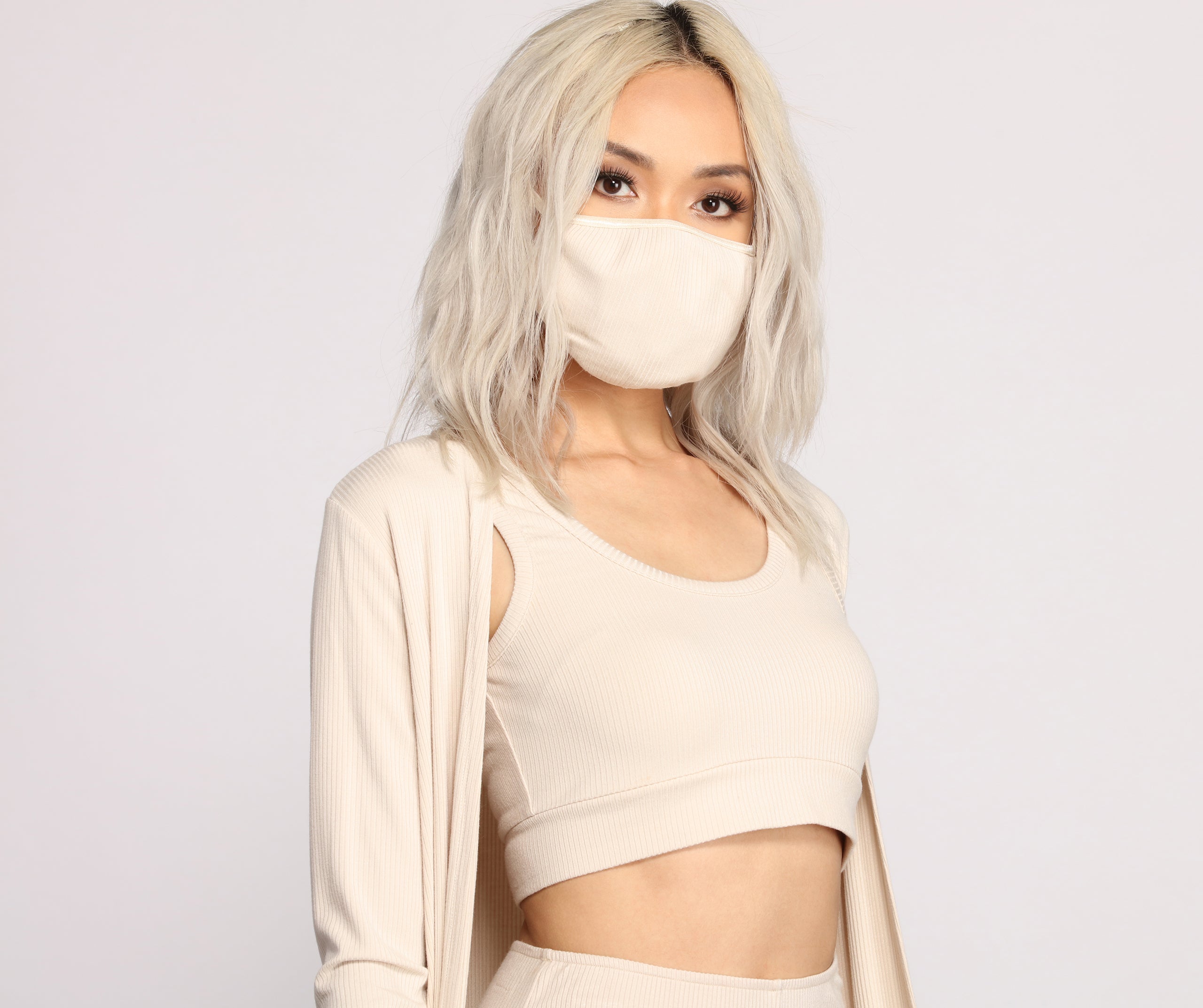 Basic Ribbed Knit Face Mask