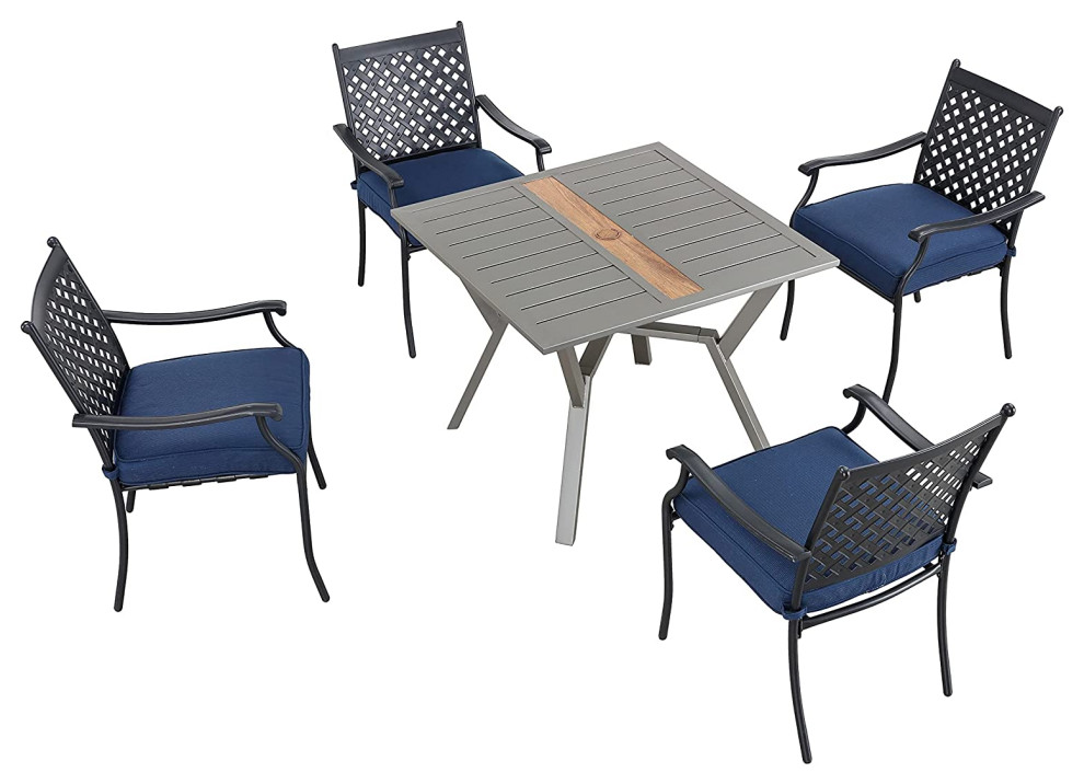 5 Pieces Patio Dining Set  Padded Chairs and Gray Table With Umbrella Hole   Transitional   Outdoor Dining Sets   by Decor Love  Houzz