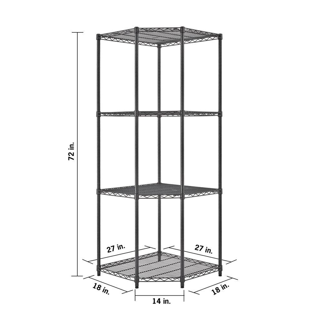 TRINITY PRO Black 4-Tier Corner Steel Wire Garage Storage Shelving Unit (27 in. W x 72 in. H x 18 in. D) TBFPBA-0927