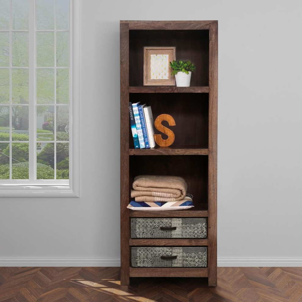 Rustic Solid Wood 2 Drawer 3 Shelf Bookcase   Transitional   Bookcases   by Sierra Living Concepts Inc  Houzz