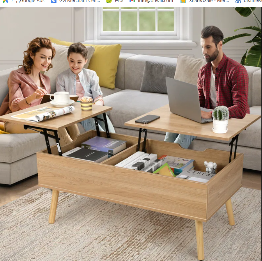 Lift Top Coffee Table with Storage, Double Lift Top Rectangular Storage Coffee Table