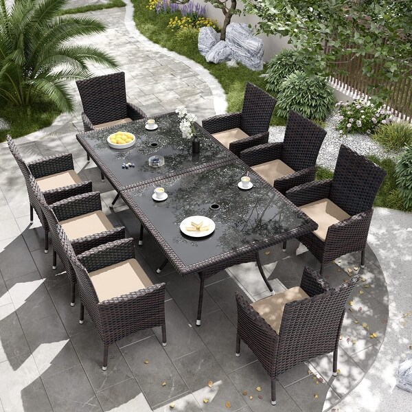 Kullavik Outdoor Dining Set，Rattan Patio Furniture Dining Table and Chairs