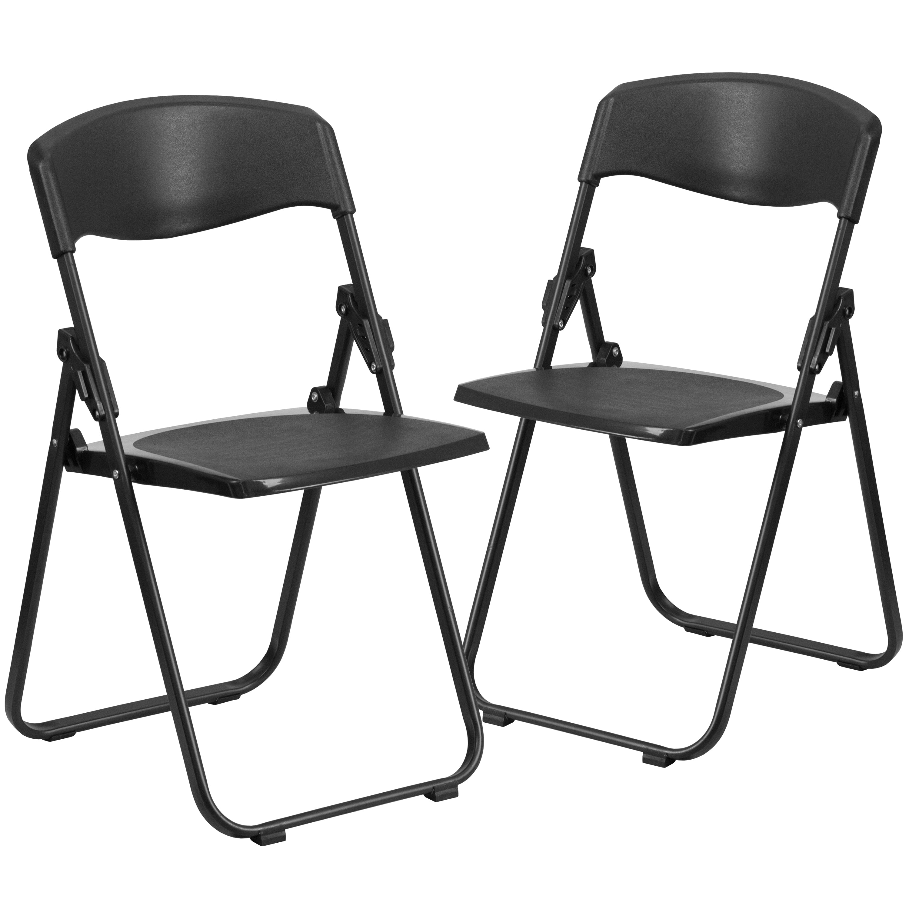 Flash Furniture 2 Pack HERCULES Series 500 lb. Capacity Heavy Duty Black Plastic Folding Chair with Built-in Ganging Brackets