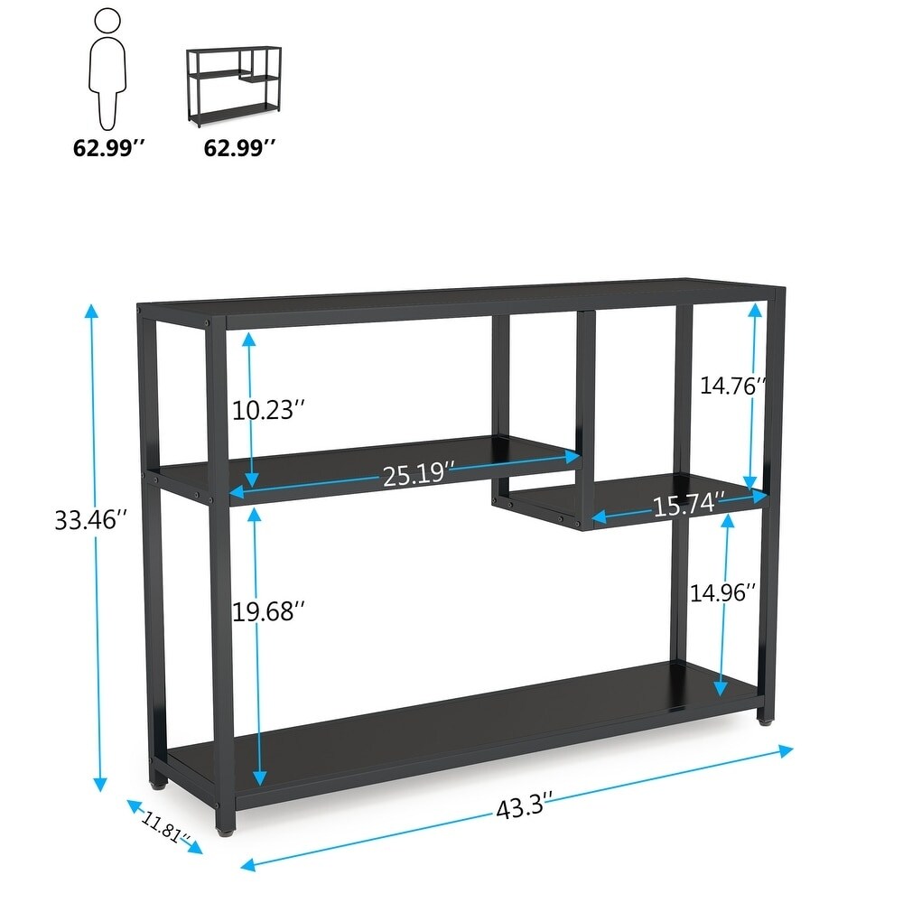 Console Table  43 Inch Small Black Entryway table with Storage Shelves