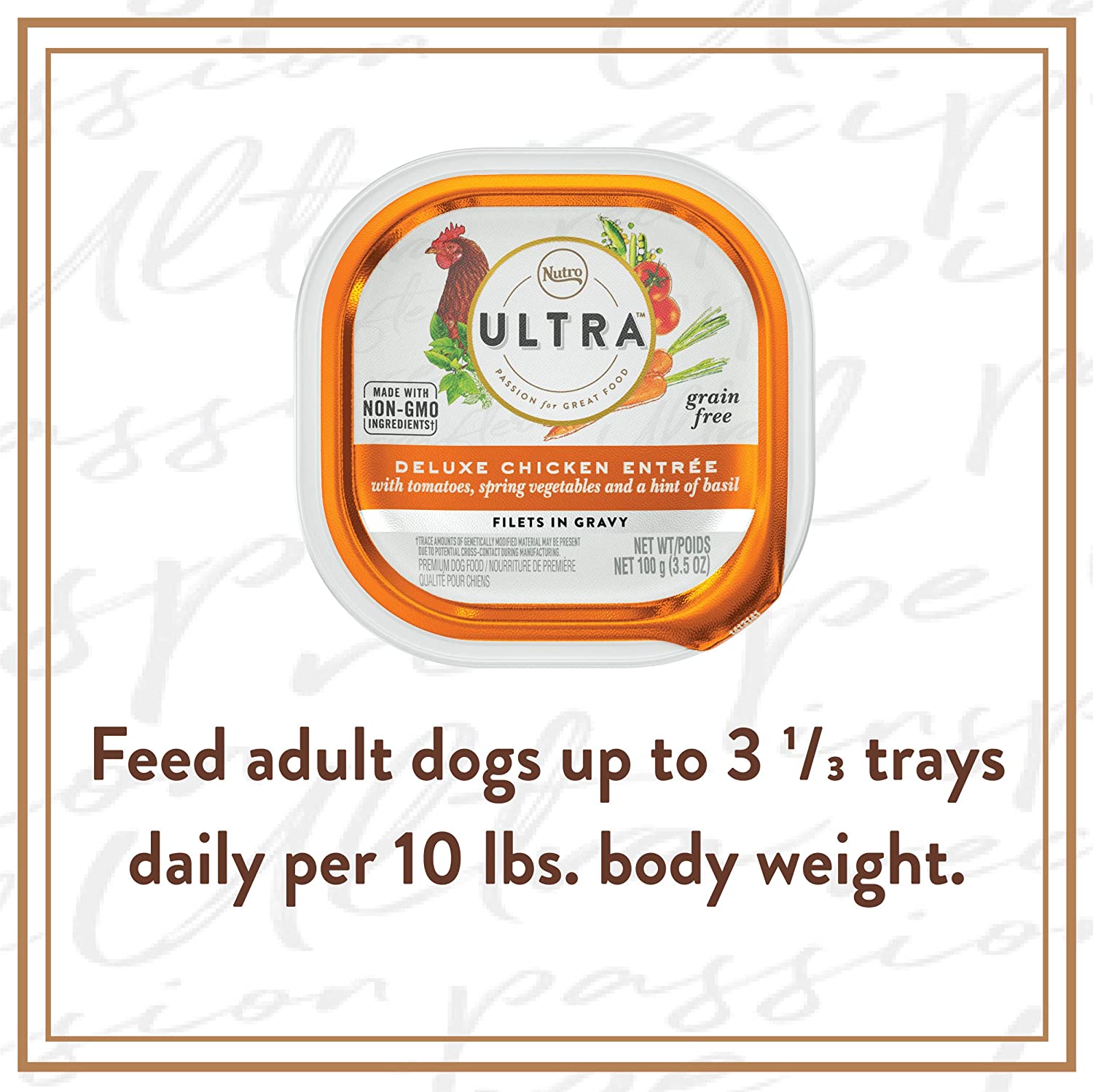 NUTRO ULTRA Grain Free Adult Wet Dog Food Filets in Gravy Deluxe Chicken Entrée With Tomatoes， Spring Vegetables， and a Hint of Basil 3.5 Ounce (Pack of 24)