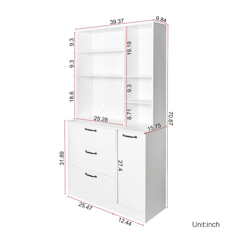 Large Kitchen Pantry Storage Cabinet with Drawers and Open Shelves， Freestanding Kitchen Cupboard Buffet Cabinet