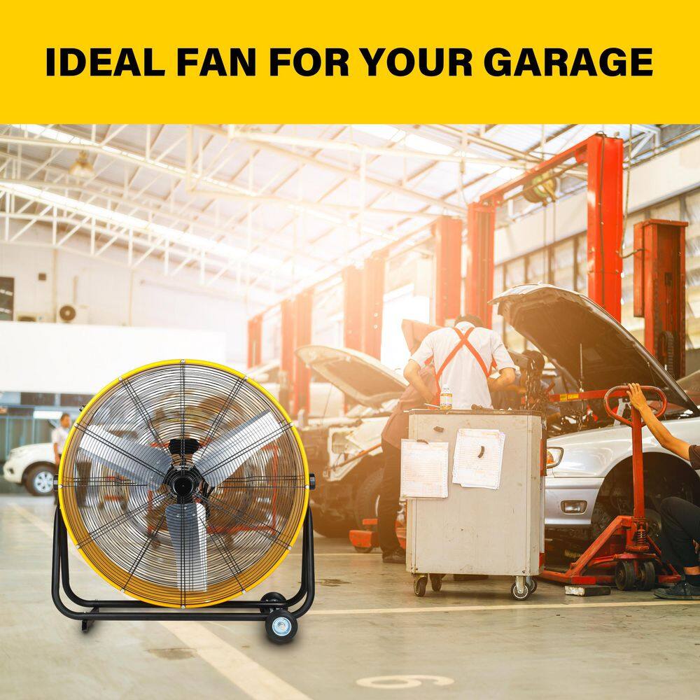 Aoibox 36 in. 3-Speed Yellow Heavy-Duty Metal Industrial Drum Fan Air Circulation for Warehouse Factory Workshop Basement SNMX4070