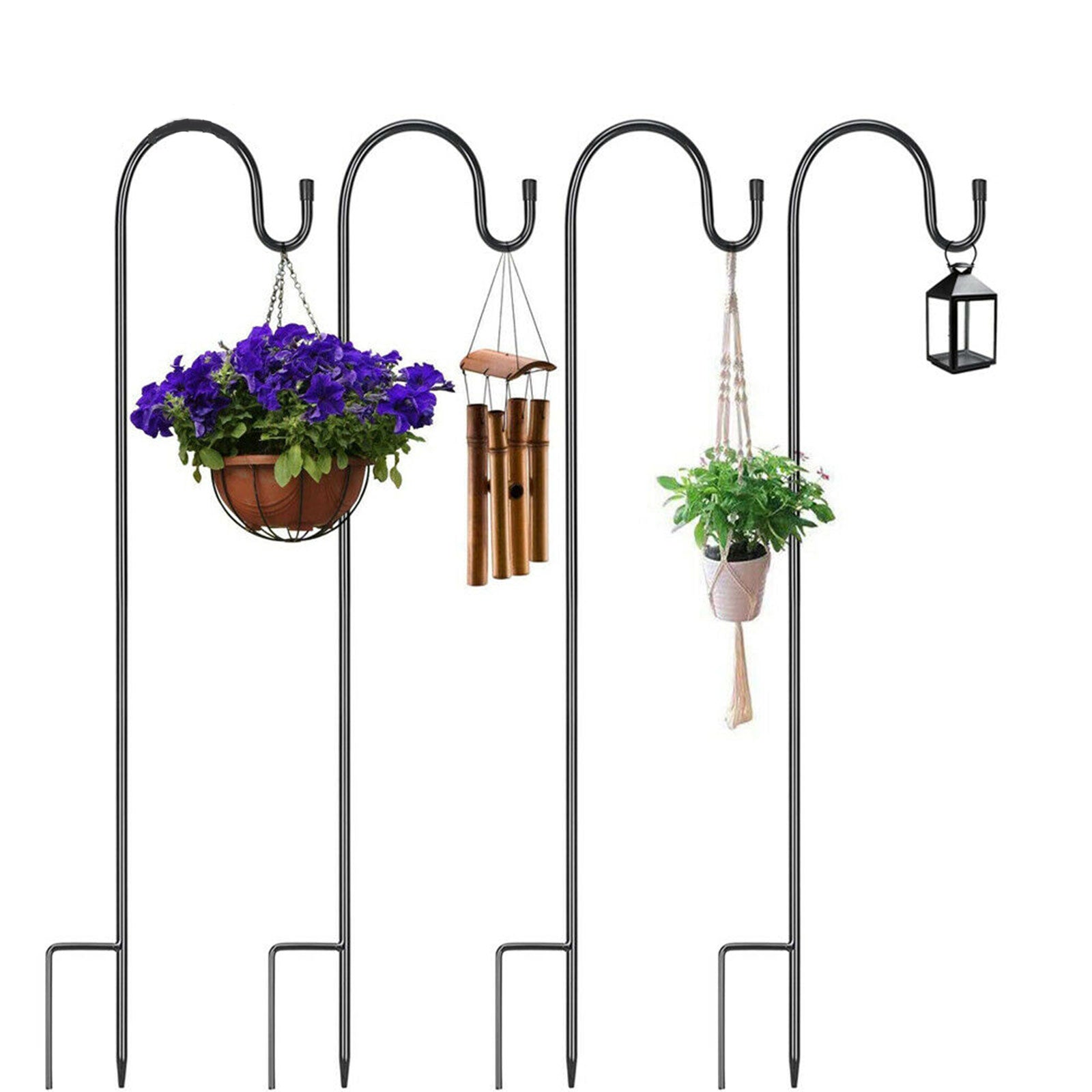 35/47in Tall Extendable Outdoor Shepherds Hooks for Garden Iron, Made of Premium Metal for Hanging Solar Lanterns, Bird Feeders, Deck, Mason Jars, Plants, Crook Garden Stakes, Wedding Decor