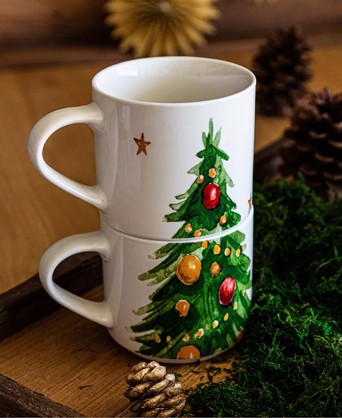 Over and Back Christmas Tree Stackable Mugs Set of 4